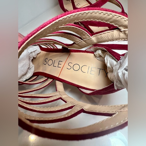 Sole Society SHAYLEY Suede Dark Red Strappy Heels Size 8.5 - Picture 5 of 12